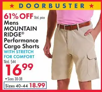 Boscov's Mens MOUNTAIN RIDGE Performance Cargo Shorts WITH STRETCH FOR COMFORT offer