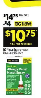 Dollar General DG health Allergy Relief Nasal Spray offer