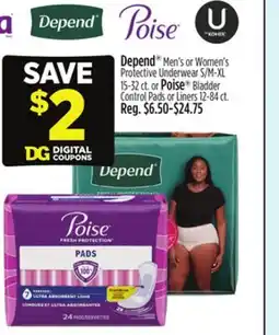 Dollar General Depend or Poise offer