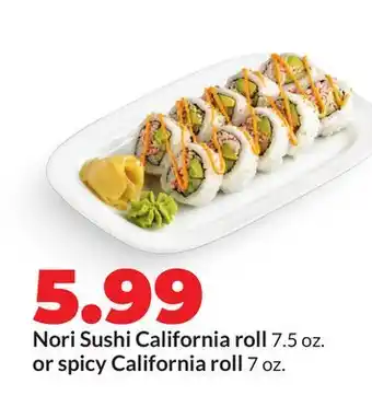 Hy-Vee Nori Sushi California roll 7.5 oz. or spicy California roll 7 oz offer