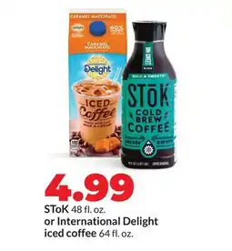 Hy-Vee SToK 48 fl. oz. or International Delight iced coffee 64 fl. oz offer