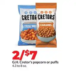 Hy-Vee G. H. Cretor's popcorn or puffs offer