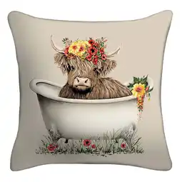Walmart Mainstays 16 x 16 Highland Cow Decorative Outdoor Throw Pillow, Multicolor offer