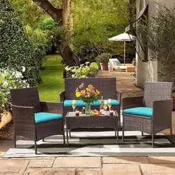 Walmart Lacoo 4 Piece Outdoor Patio Furniture PE Rattan Wicker Table and Chairs Set with Cushions, Blue offer