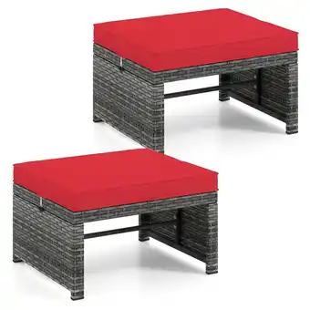 Walmart Costway Patio Ottomans Set of 2 PE Rattan Footstools with Removable Cushions & Metal Frame Red offer