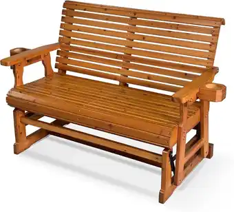 Walmart Home Shark Outdoor Wood Glider with High Roll Back and Cup Holders, Heavy Duty 800 lbs, Teak Tone offer