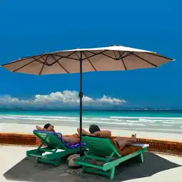Walmart Costway 15' Market Outdoor Umbrella Double-Sided Twin Patio Umbrella with Crank Tan offer