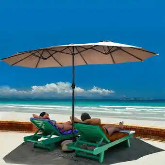 Walmart Costway 15' Market Outdoor Umbrella Double-Sided Twin Patio Umbrella with Crank Tan offer