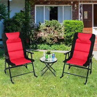 Walmart Costway 3 PCS Outdoor Folding Rocking Chair Table Set Bistro Sets Patio Furniture Red offer