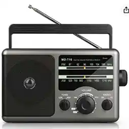 Walmart Jazmm AM FM Portable Radio, Battery Operated, Portable Shortwave Radio, AC/Battery Dual Power, Black offer