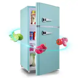 Walmart WANAI Small Retro Dual Door Refrigerator 3.5 Cu.ft Blue Fridge with Freezer for Dorm Apartment New offer