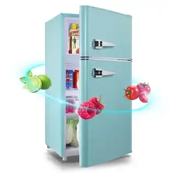 Walmart WANAI Small Retro Dual Door Refrigerator 3.5 Cu.ft Blue Fridge with Freezer for Dorm Apartment New offer