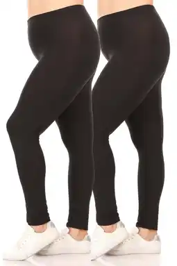 Walmart Moa Collection Women's Plus Size Solid High Waist Full Length Female Leggings(Pack of 2) offer