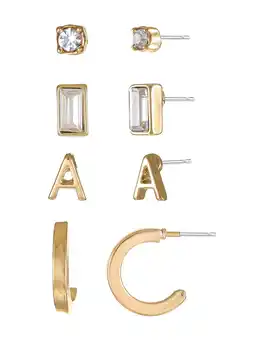 Walmart Time and Tru Goldtone Initial Letter Earring Set, 4 pairs, Letter A offer