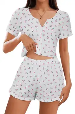 Walmart MLDRA Womens Summer Pajama Sets Cute Shorts Soft Pj Set 2 Piece Sleepwear Loungewear Set offer