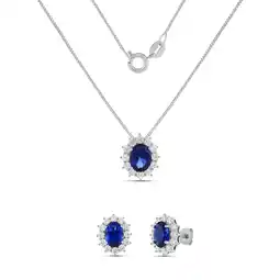 Walmart Believe By Brilliance Women's Fine Silver Plated Round Blue CZ Earring and Pendant Set offer