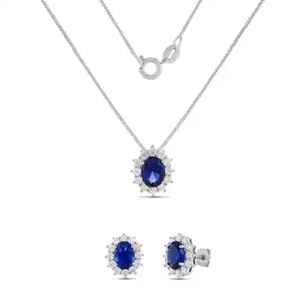 Walmart Believe By Brilliance Women's Fine Silver Plated Round Blue CZ Earring and Pendant Set offer