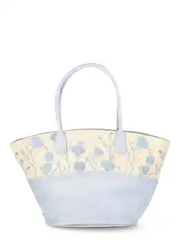 Walmart The Pioneer Woman Raffia Tote Bag with Floral Embroidery, Light Blue, Women's offer