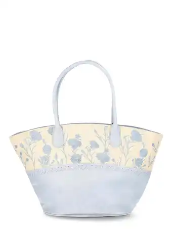 Walmart The Pioneer Woman Raffia Tote Bag with Floral Embroidery, Light Blue, Women's offer