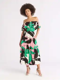 Walmart Sofia by Sofia Vergara Women's Ruffle Off Shoulder Maxi Dress, Above Ankle Length, Sizes XS-XXXL offer