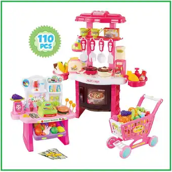 Walmart Supermarket Play Set 3 in1 Kitchen Set for Kids Pink 110 Pcs for Toddlers Girls +3 Mundo Toys offer