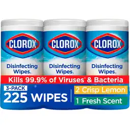 Walmart Clorox Disinfecting and Cleaning Wipes, Crisp Lemon and Fresh Scent, 75 Count Each, 3 Pack offer