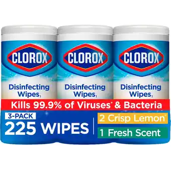 Walmart Clorox Disinfecting and Cleaning Wipes, Crisp Lemon and Fresh Scent, 75 Count Each, 3 Pack offer