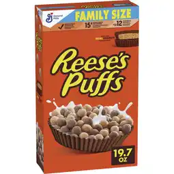 Walmart REESE'S PUFFS Breakfast Cereal, Chocolatey Peanut Butter Cereal, Family Size, 19.7 oz offer