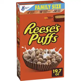 Walmart REESE'S PUFFS Breakfast Cereal, Chocolatey Peanut Butter Cereal, Family Size, 19.7 oz offer