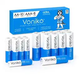 Walmart Voniko 1.5V AA and AAA Batteries, 18 Pack Combo Pack Alkaline Battery-10 Double A and 8 Triple A offer