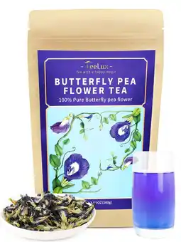 Walmart TeeLux Butterfly Pea Flower Tea, Natural Food & Drink Coloring, Herbal Tea, Caffeine Free, 3.5oz offer