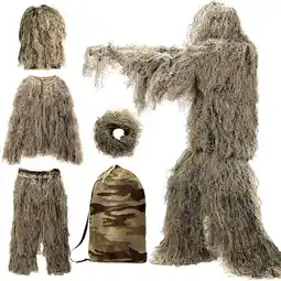 Walmart KIHOUT 5 in 1 Ghillie Suit, 3D Camouflage Hunting Apparel Including Jacket, Pants, Hood, Carry Bag offer