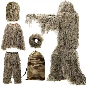 Walmart KIHOUT 5 in 1 Ghillie Suit, 3D Camouflage Hunting Apparel Including Jacket, Pants, Hood, Carry Bag offer