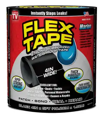 Walmart Flex Tape Strong Rubberized Waterproof Tape, Marine, 4 inches x 5 feet, Black offer