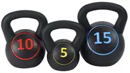 Walmart BalanceFrom Wide Grip 3-Piece Kettlebell Exercise Fitness Weight Set, Include 5 lbs, 10 lbs, 15 lbs offer