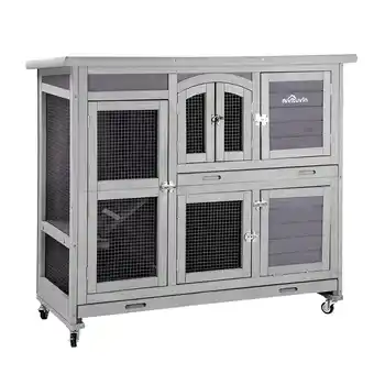 Walmart Aivituvin Rabbit Hutch Indoor Outdoor Bunny House Guinea Pig Cage on Wheel with Plastic Tray 47inch offer