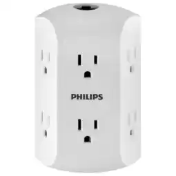 Walmart Philips 6 Outlet Grounded Wall Tap, Resettable Circuit Breaker, White, SPS1460WA/37 offer