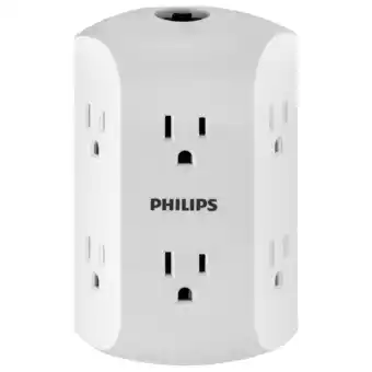 Walmart Philips 6 Outlet Grounded Wall Tap, Resettable Circuit Breaker, White, SPS1460WA/37 offer