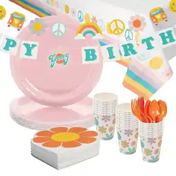 Walmart 131 Pieces Groovy Birthday Party Disposable Tableware Kit for 24 Guests offer