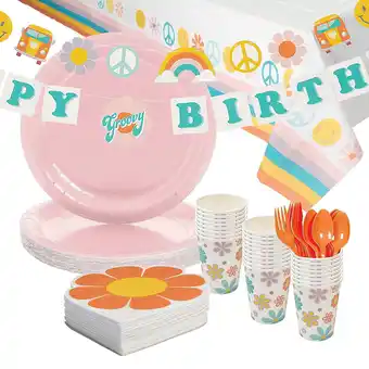 Walmart 131 Pieces Groovy Birthday Party Disposable Tableware Kit for 24 Guests offer