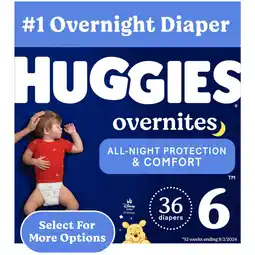 Walmart Huggies Overnites Nighttime Diapers, Size 6 (35+ lbs), 36 Ct (Select for More) offer