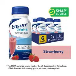 Walmart Ensure Original Meal Replacement Nutrition Shake, Strawberry, 8 fl oz, 6 Pack offer