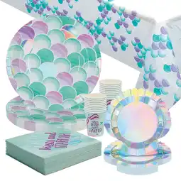 Walmart 66 Pieces Mermaid Sparkle Party Disposable Tableware Kit For 16 Guests offer