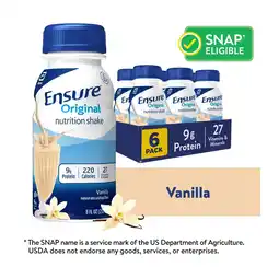 Walmart Ensure Original Nutrition Shake, 9g Protein, Vanilla, 8 fl oz - 6 Pack offer