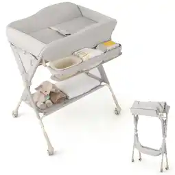 Walmart Babyjoy Portable Baby Diaper Changing Table with Storage Water Basin 3-Level Adjustable Height Gray offer
