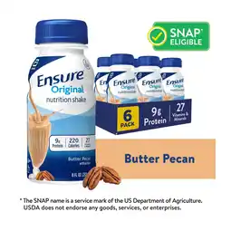 Walmart Ensure Original Nutrition Shake, 9g Protein, Butter Pecan, 8 fl oz - 6 Pack offer