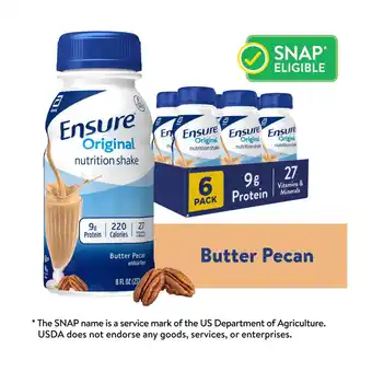 Walmart Ensure Original Nutrition Shake, 9g Protein, Butter Pecan, 8 fl oz - 6 Pack offer