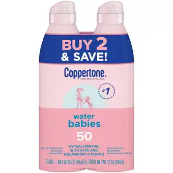 Walmart Coppertone WaterBabies Sunscreen Spray, SPF 50 Baby Sunscreen, 6 Oz, Pack of 2 offer