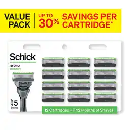 Walmart Schick Hydro Sensitive Razor Blade Refills, 12 ct, 5-Blade Men's Razor Refills offer