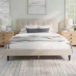 Walmart Mainstays Hillside Square Tufted Upholstered Full Platform Bed, Ivory Fabric offer